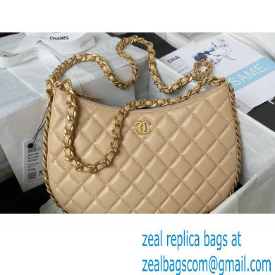 Chanel Shiny Crumpled Lambskin & Gold-Tone Metal Large Hobo Bag AS4368 Beige 2023